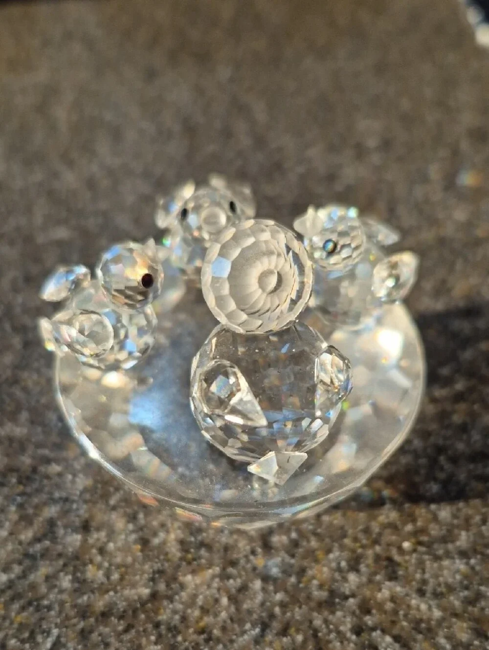 Retired Swarovski Mother Bird And Babies Figurine on Faceted Base 7470